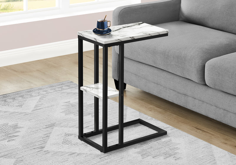 White Marble-look black Metal Side Table