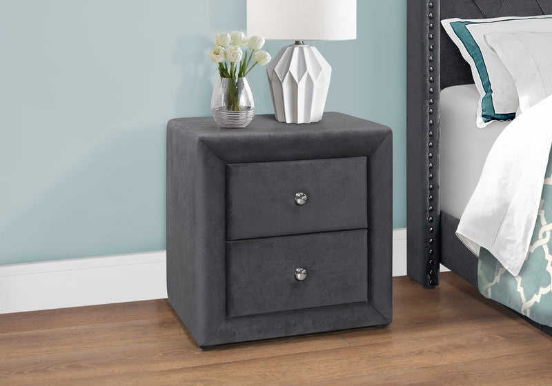Dark Grey Velvet Bedroom Nightstand