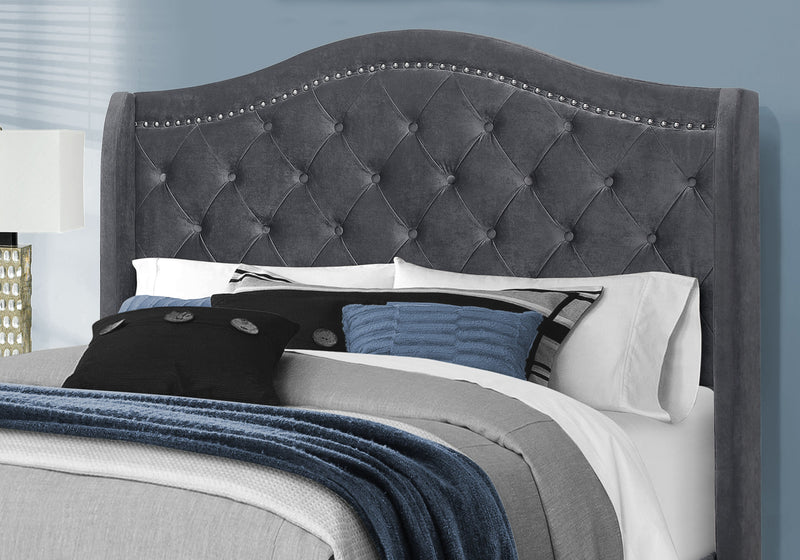 Queen Size Dark Grey Velvet with Chrome Trim Bed