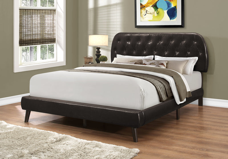 Queen Size Brown Leather-look With Wood Legs Bed