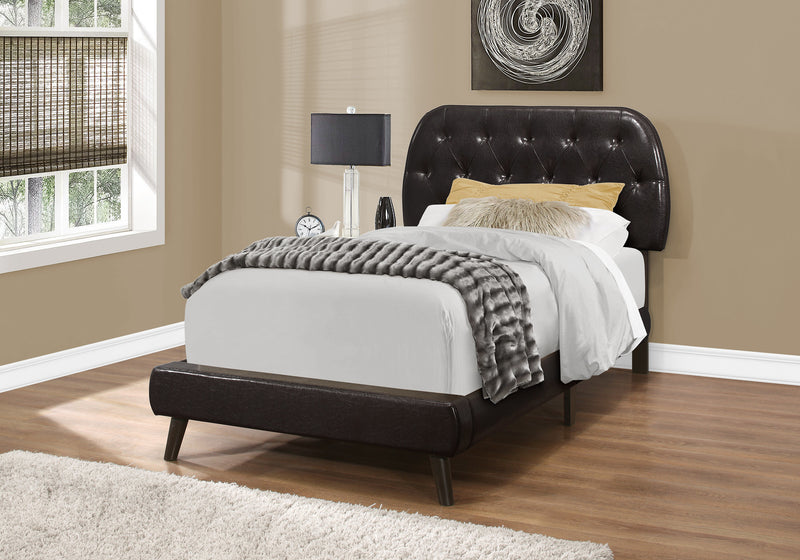 Twin Size Brown Leather-look With Wood Legs Bed