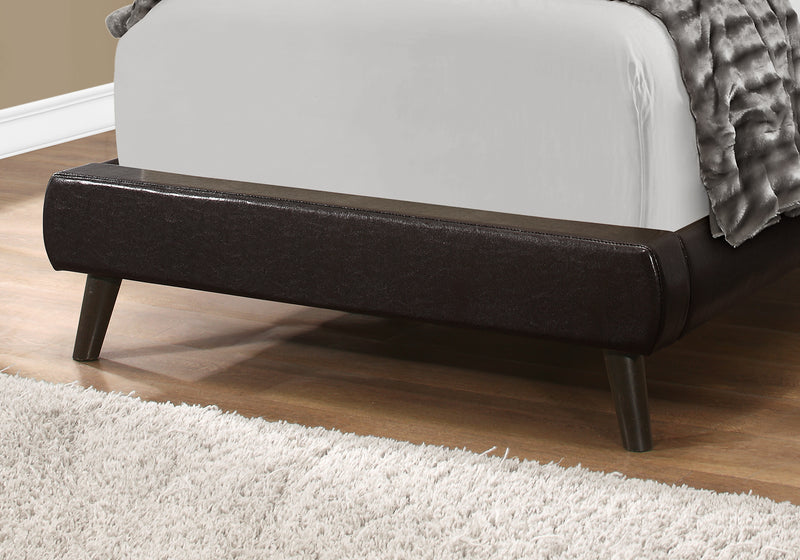 Twin Size Brown Leather-look With Wood Legs Bed