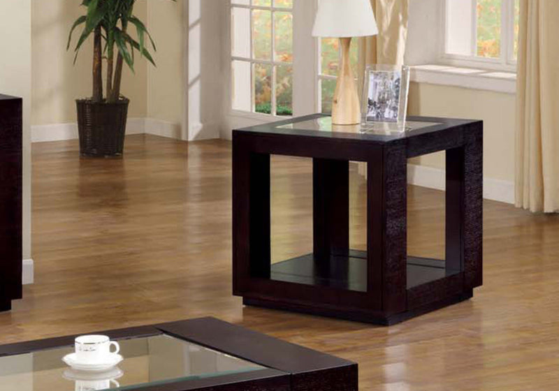 Espresso Veneer with Glass Insert Accent Table
