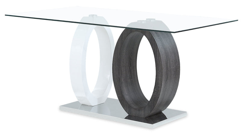 Jaye 5pc Dining Set with Table & 4 Chairs, Glass Top, Pedestal Base, 63\"W - Grey & White