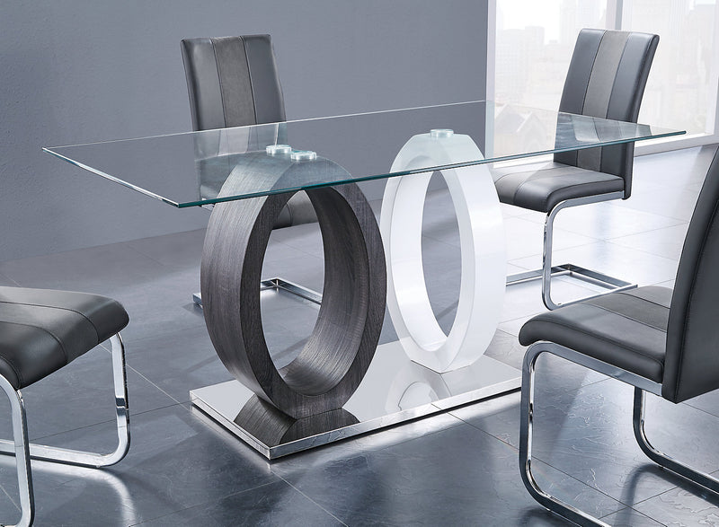 Jaye 5pc Dining Set with Table & 4 Chairs, Glass Top, Pedestal Base, 63\"W - Grey & White