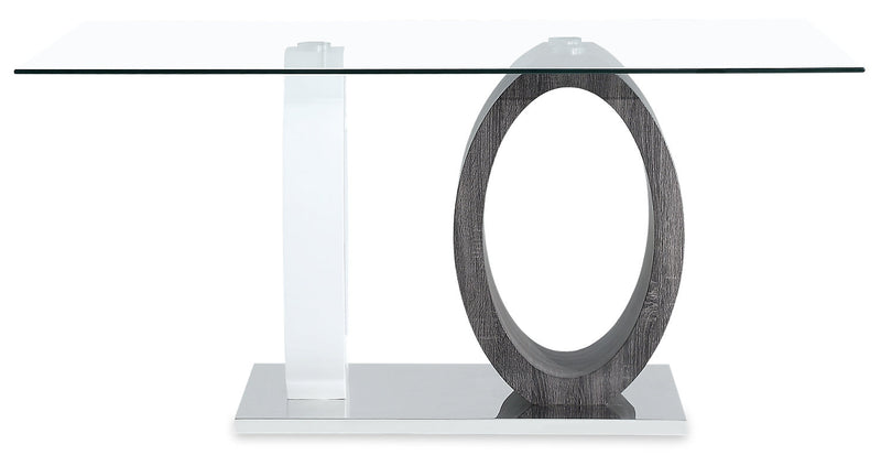 Jaye Dining Table with Glass Top, Pedestal Base, 63\"W - Grey & White