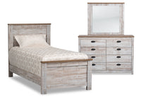 Kaia 5pc Bedroom Set with Panel Bed, Dresser & Mirror for Kids, Whitewash - Twin Size 