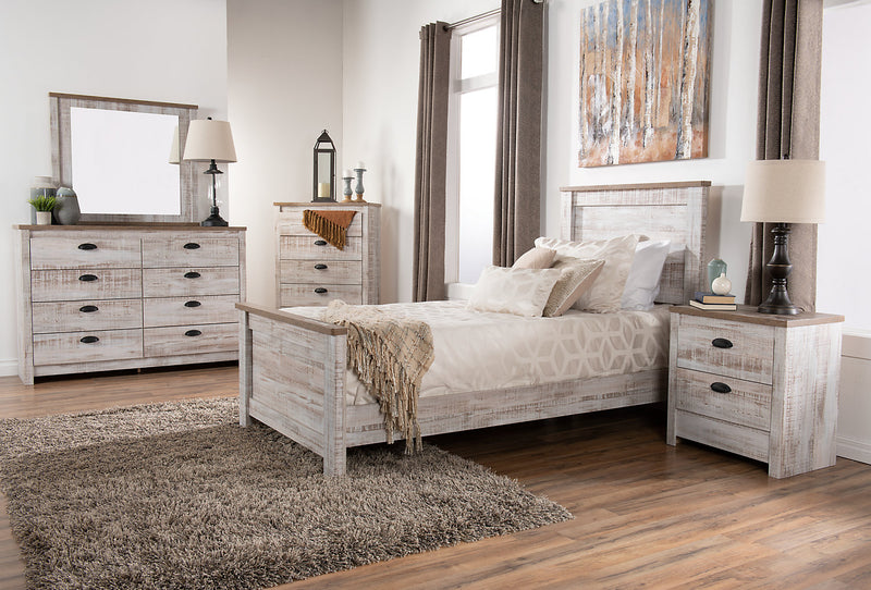 Kaia 5pc Bedroom Set with Panel Bed, Dresser & Mirror for Kids, Whitewash - Twin Size