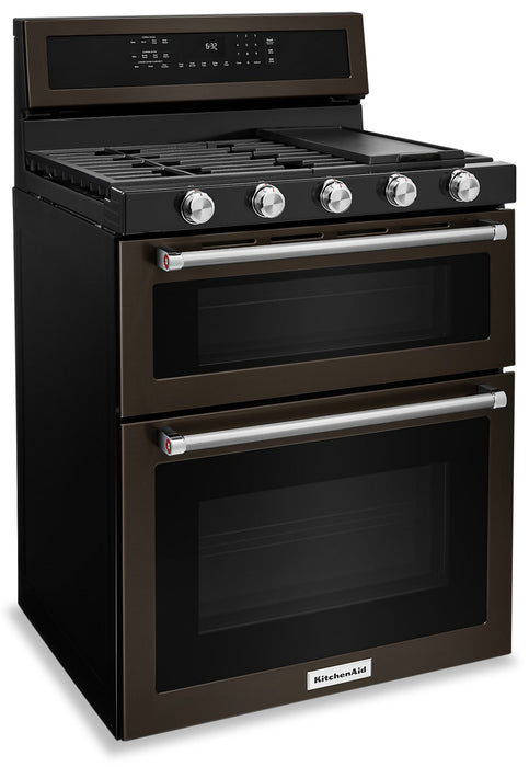 KitchenAid 6 Cu. Ft. Gas Range with Self-Clean and Double Oven - Black Stainless Steel PrintShield™ - KFGD500EBS