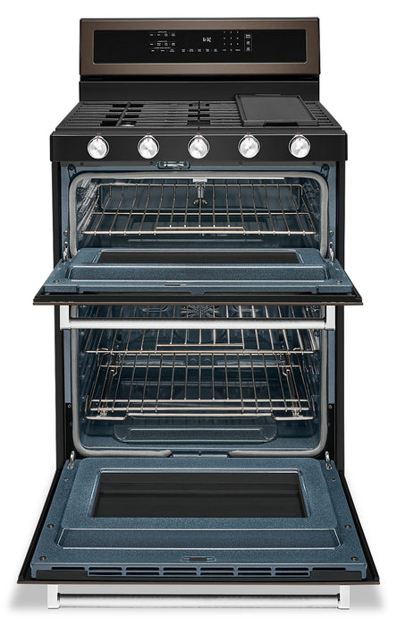 KitchenAid 6 Cu. Ft. Gas Range with Self-Clean and Double Oven - Black Stainless Steel PrintShield™ - KFGD500EBS
