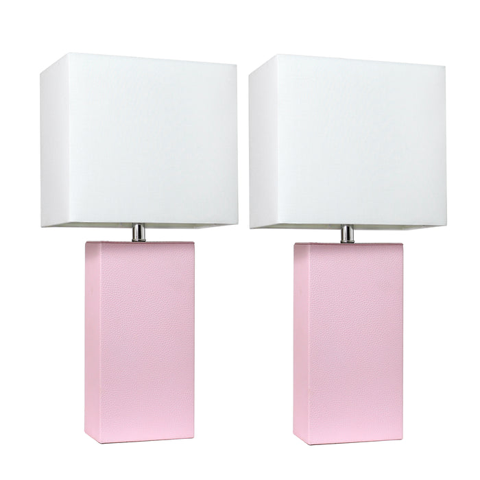 Elegant Designs 2 Pack Modern Leather Table Lamps with White Fabric Shades, Blush Pink Lamp Set