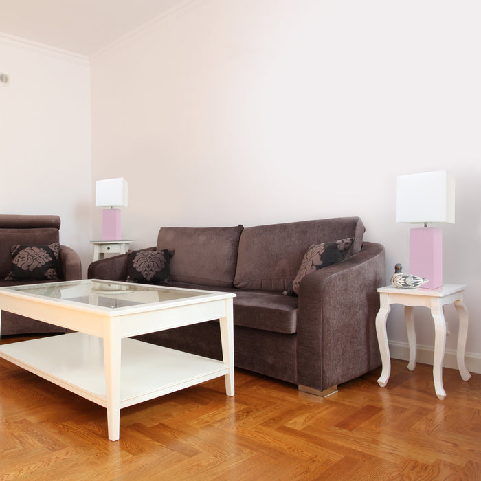 Elegant Designs 2 Pack Modern Leather Table Lamps with White Fabric Shades, Blush Pink Lamp Set