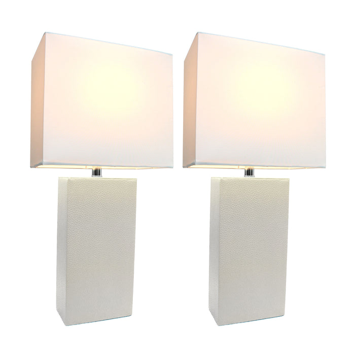 Elegant Designs 2 Pack Modern Leather Table Lamps with White Fabric Shades, White Lamp Set