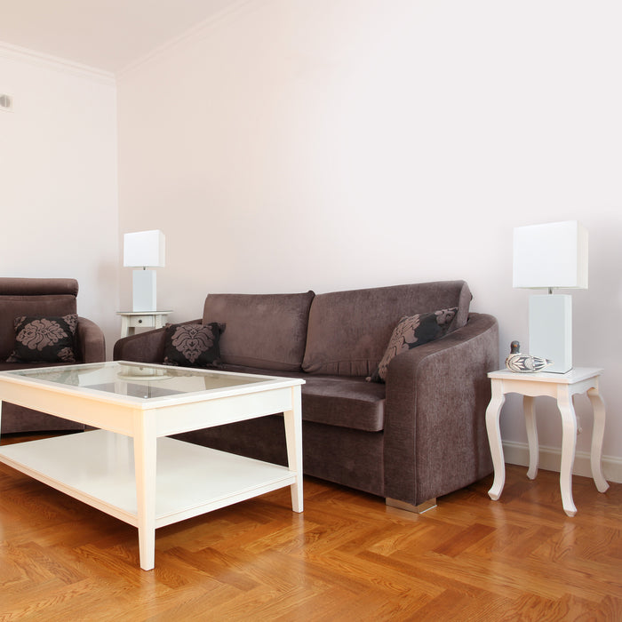 Elegant Designs 2 Pack Modern Leather Table Lamps with White Fabric Shades, White Lamp Set