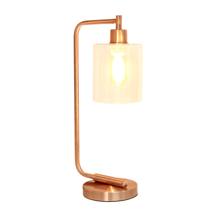 Simple Designs Bronson Antique Style Industrial Iron Lantern Desk/Task Lamp with Glass Shade, Rose Gold