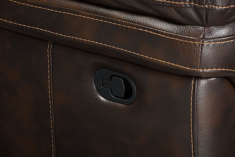 Leo 87.5\" Leather-Look Fabric Reclining Sofa - Walnut Brown 