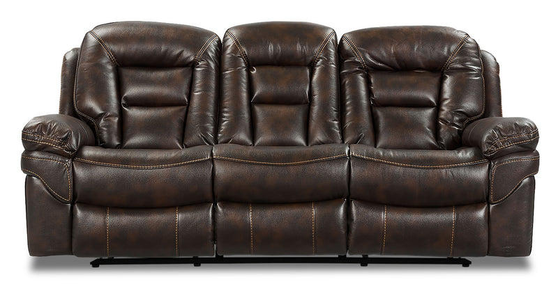 Leo 87.5\" Leather-Look Fabric Reclining Sofa - Walnut Brown 
