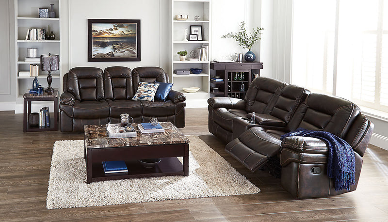 Leo 87.5\" Leather-Look Fabric Reclining Sofa - Walnut Brown 