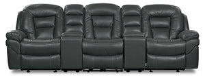 Leo 5-Piece Leather-Look Fabric Home Theatre Power Reclining Sectional with Storage Consoles and Cupholders - Grey