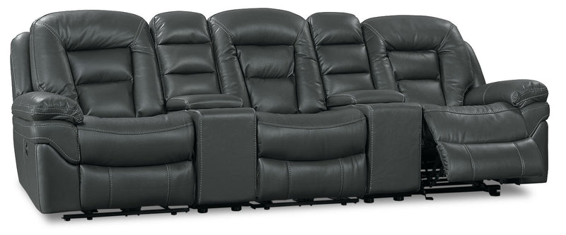 Leo 5-Piece Leather-Look Fabric Home Theatre Reclining Sectional with Storage Consoles and Cupholders - Grey