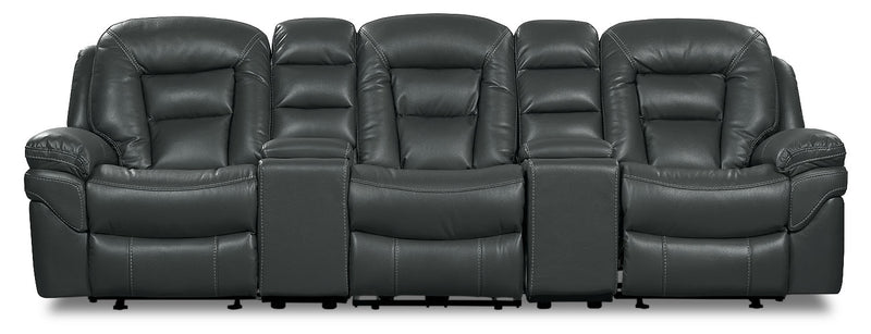 Leo 5-Piece Leather-Look Fabric Home Theatre Reclining Sectional with Storage Consoles and Cupholders - Grey