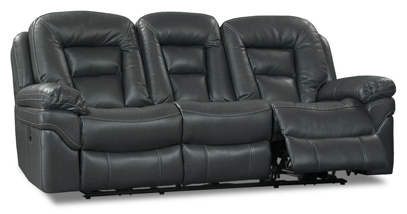 Leo 87.5\" Leather-Look Fabric Power Reclining Sofa - Grey