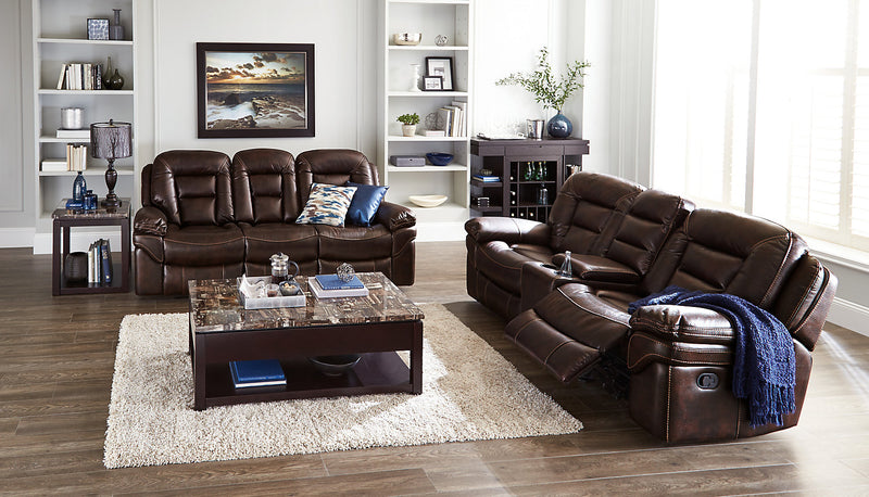 Leo 87.5\" Genuine Leather Reclining Sofa - Walnut Brown