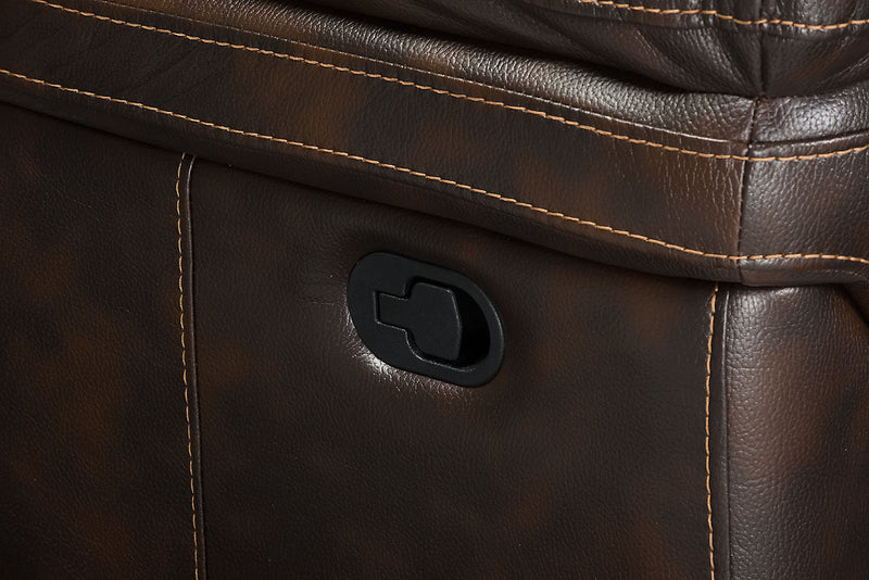 Leo 5-Piece Leather-Look Fabric Reclining Sectional with Storage Console and Dual Cupholders - Walnut Brown