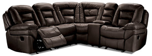 Leo 5-Piece Leather-Look Fabric Reclining Sectional with Storage Console and Dual Cupholders - Walnut Brown