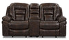 Leo 78\" Leather-Look Fabric Power Reclining Loveseat with Storage Console - Walnut Brown