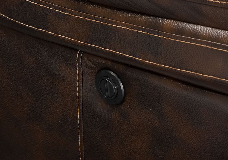 Leo 87.5\" Leather-Look Fabric Power Reclining Sofa - Walnut Brown 