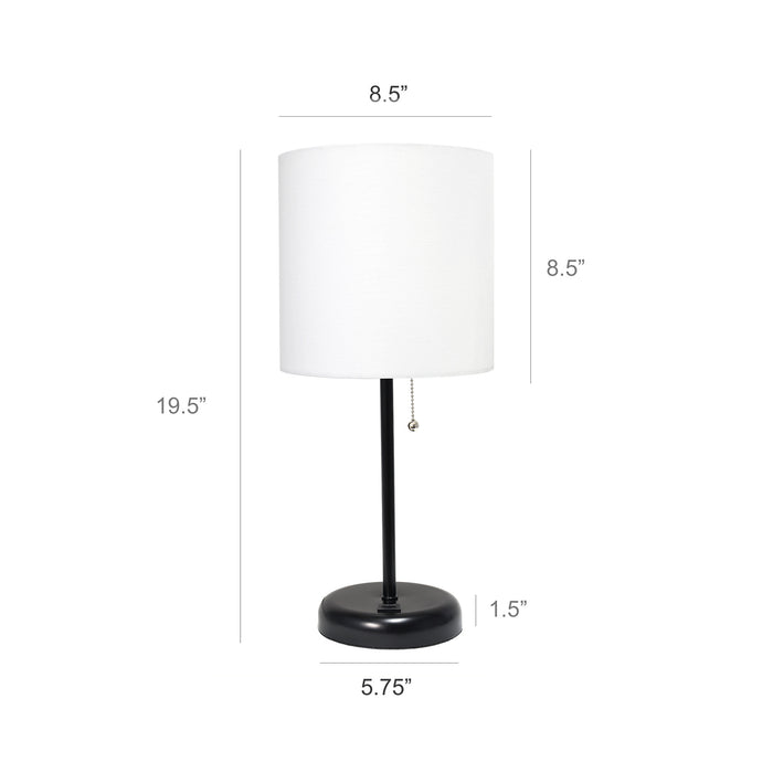 Limelights Black Stick Lamp with Usb Charging Port And Fabric Shade, White  Table Lamp