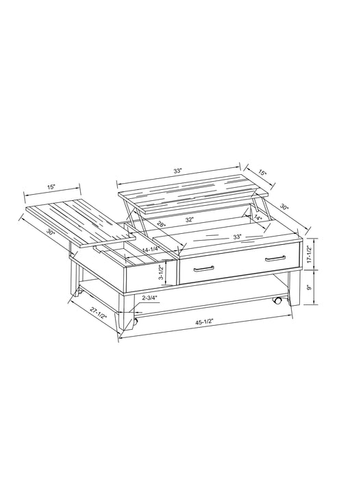 Landon 48\" Modern Lift Top Coffee Table With Storage, Shelf and Casters - Dark Brown  