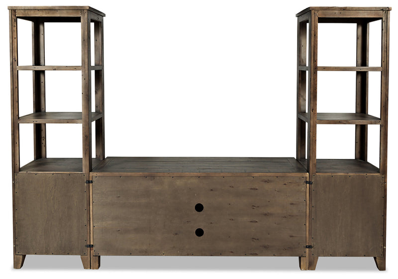 Madison 104\" Rustic 3-Piece Wall Unit Entertainment Centre with Storage and Cable Management for TVs up to 65\"- Brown