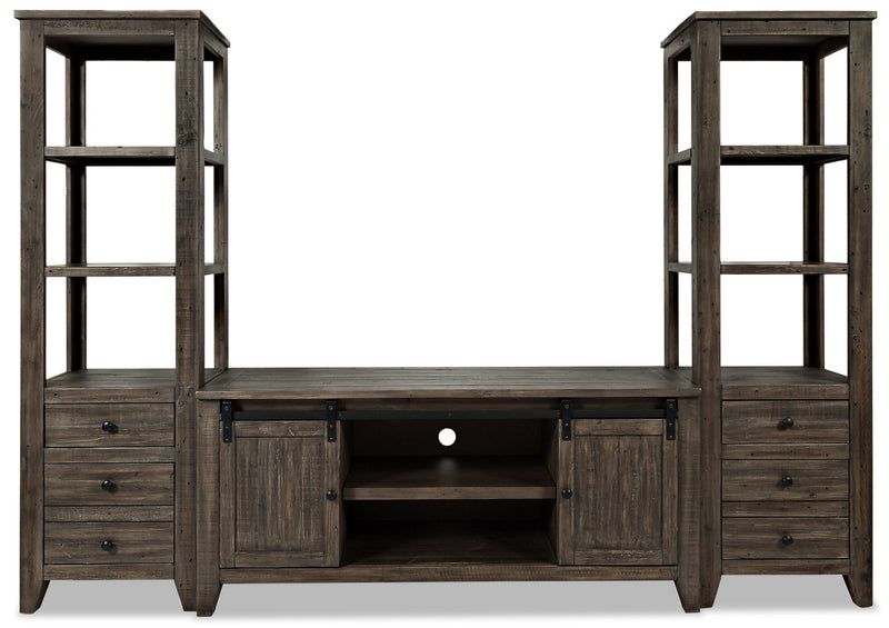 Madison 104\" Rustic 3-Piece Wall Unit Entertainment Centre with Storage and Cable Management for TVs up to 65\"- Brown