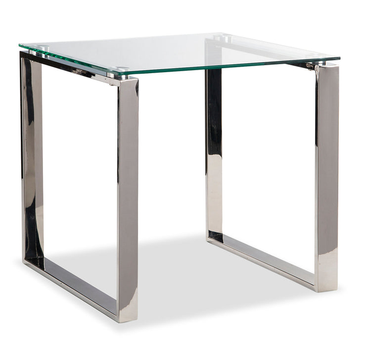 Metro 21.5\" Modern Glass Top End Table - Silver with Metal Legs