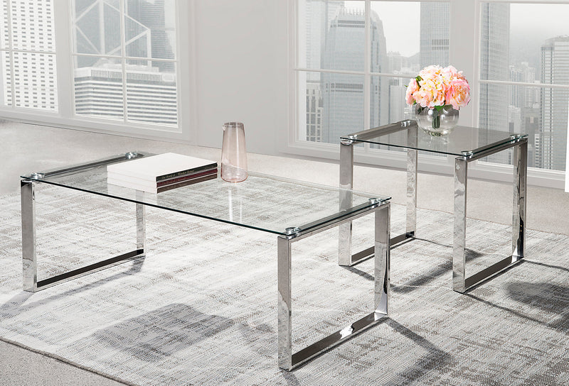 Metro 21.5\" Modern Glass Top End Table - Silver with Metal Legs