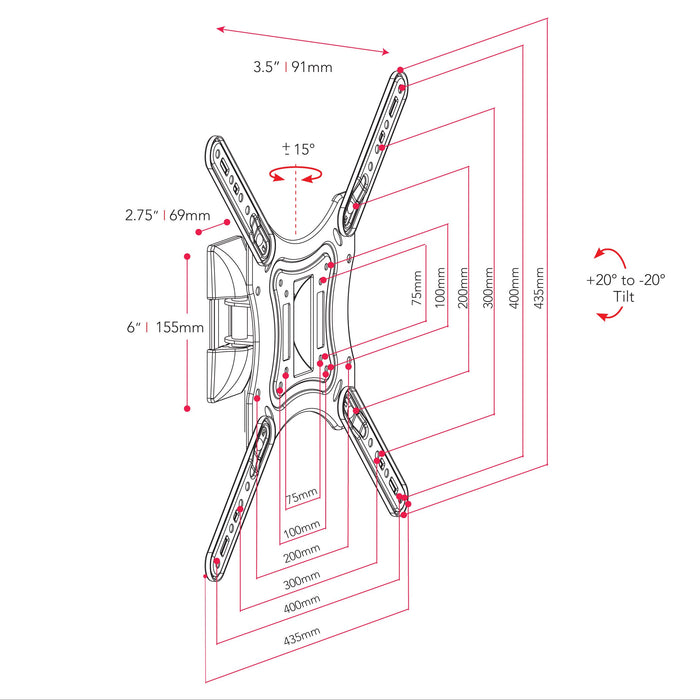 CorLiving Full-Motion X-frame Wall Mount for 23\" - 55\" TVs - MPM-806