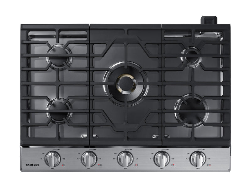 Samsung 30\" 5-Burner Smart Gas Cooktop with 22K BTU Dual Power Burner + Griddle & Wok Grate - Stainless Steel - NA30N7755TS/AA