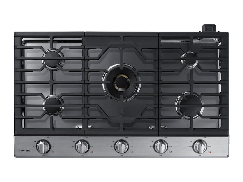 Samsung 36\" 5-Burner Smart Gas Cooktop with 22K BTU Dual Power Burner + Griddle & Wok Grate - Stainless Steel - NA36N7755TS/AA