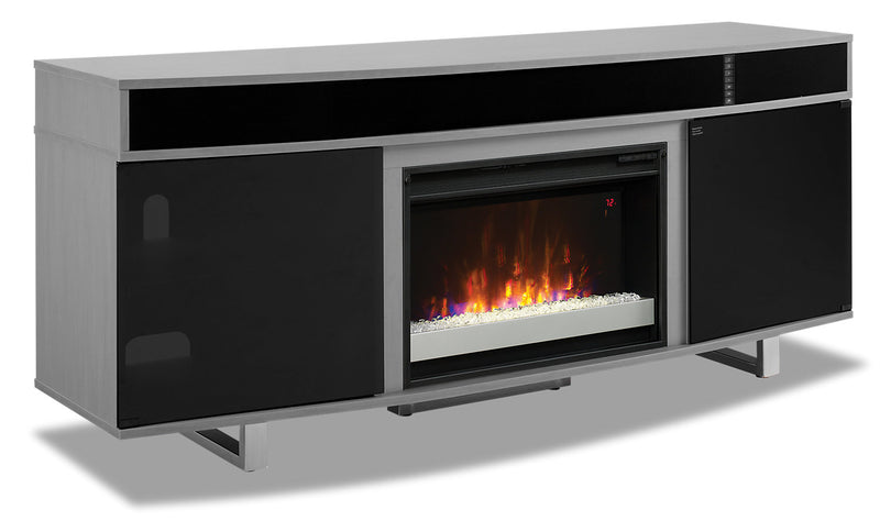 Odesos 72\" Modern Electric Fireplace TV Stand with Storage and Cable Management for TVs up to 80\"- Grey