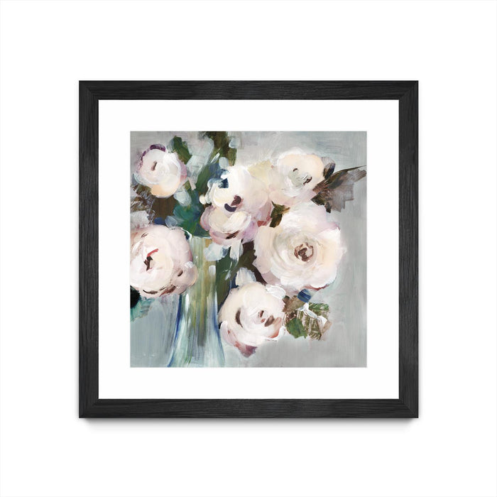 \"Pale Pink Bouquet I\" Matted and Framed Black 36x36 Wall Art