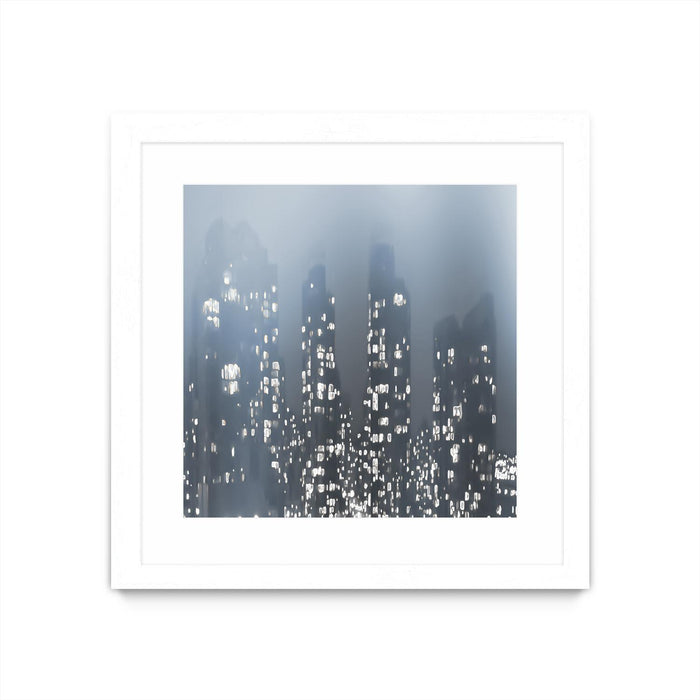 \"Dark City\" Matted and Framed White 36x36 Wall Art