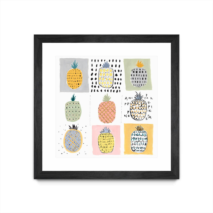 \"Nine Pineapples\" Matted and Framed Black 30x30 Wall Art