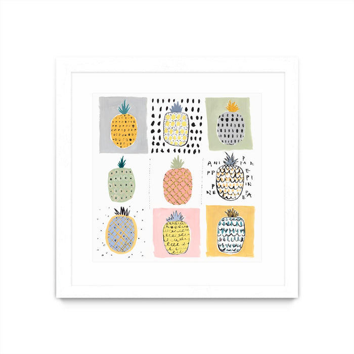 \"Nine Pineapples\" Matted and Framed White 36x36 Wall Art