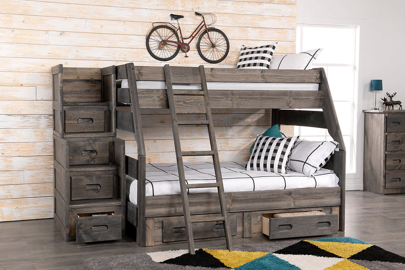 Piper 2-Drawer Under Bed Storage Trundle for Kids, Solid Pine Wood - Driftwood Grey 