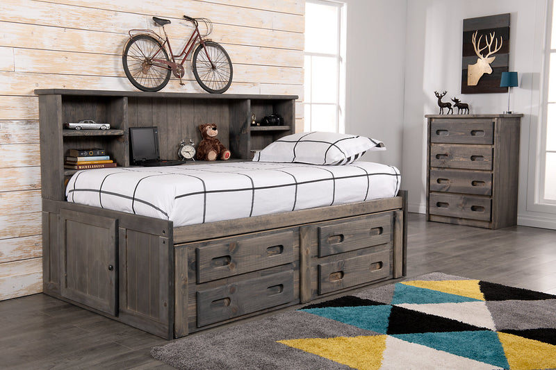Piper 4-Drawer Bedroom Chest for Kids, 32.5\"W, Solid Pine Wood - Driftwood Grey