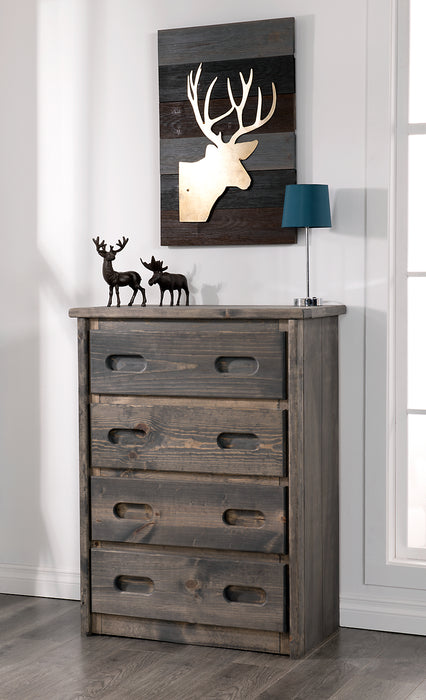 Piper 4-Drawer Bedroom Chest for Kids, 32.5\"W, Solid Pine Wood - Driftwood Grey