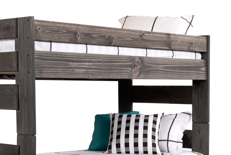 Piper Bunk Bed with Guard Rail for Kids, Solid Pine, Driftwood Grey - Twin/Twin