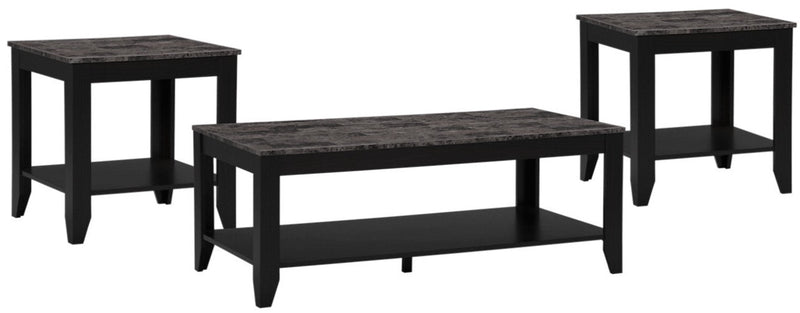 Roma  47.5\" 3-Pack Coffee + 2 End Tables with Shelf - Black Marble Look